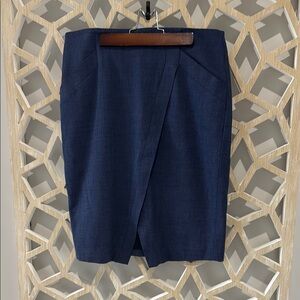 LOFT Blue Knee-Length Wrap Pencil Skirt